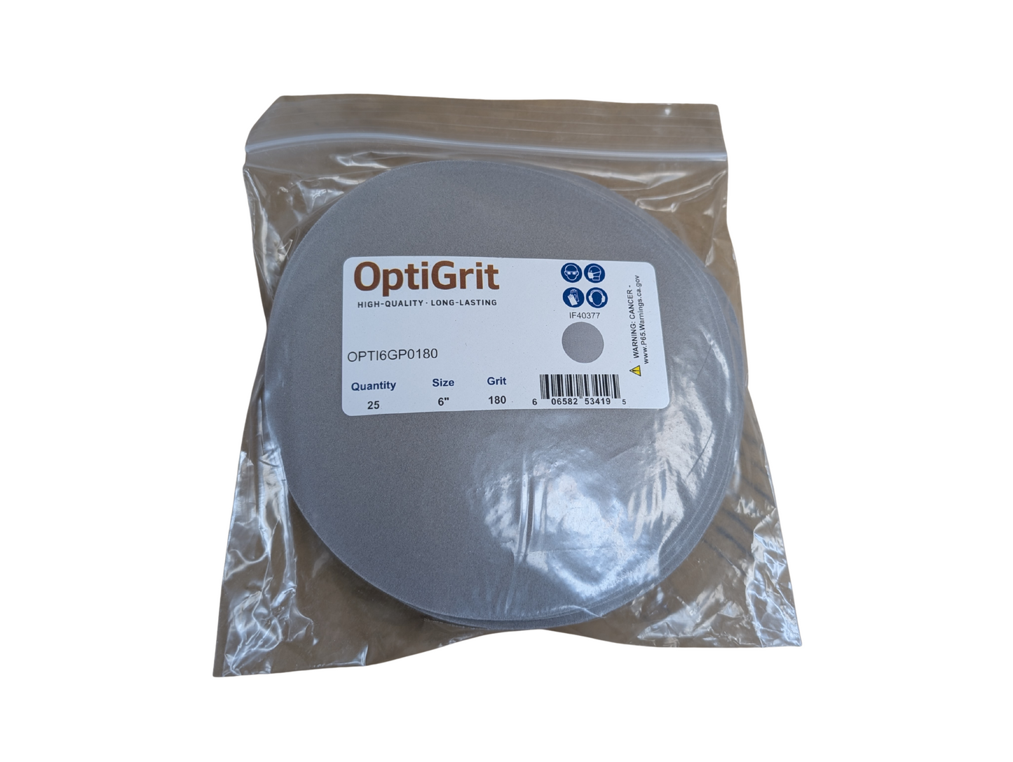 OptiGrit 6"Film Sandpaper Disc P180 - 25/pk