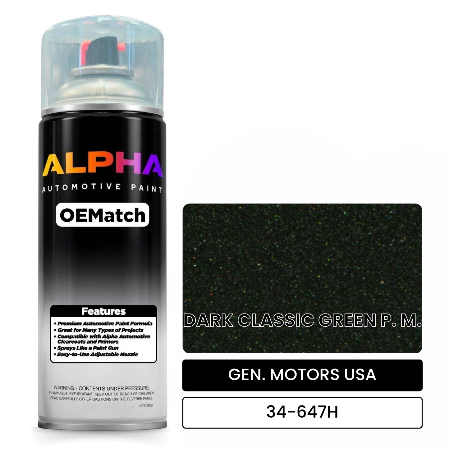 GEN. MOTORS USA DARK CLASSIC GREEN P. M. 34-647H OEMatch Spraycan