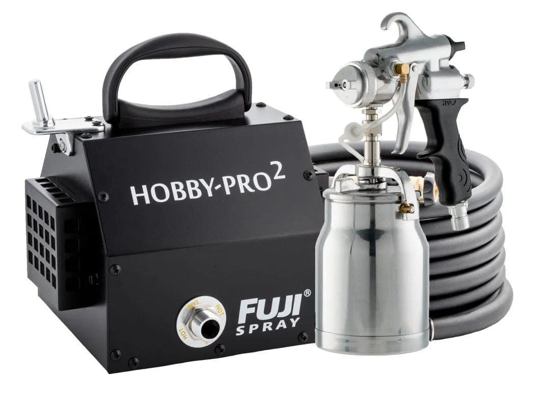 Fuji Spray Hobby-Pro 2 HVLP paint sprayer with black compressor, silver spray gun, and coiled hose