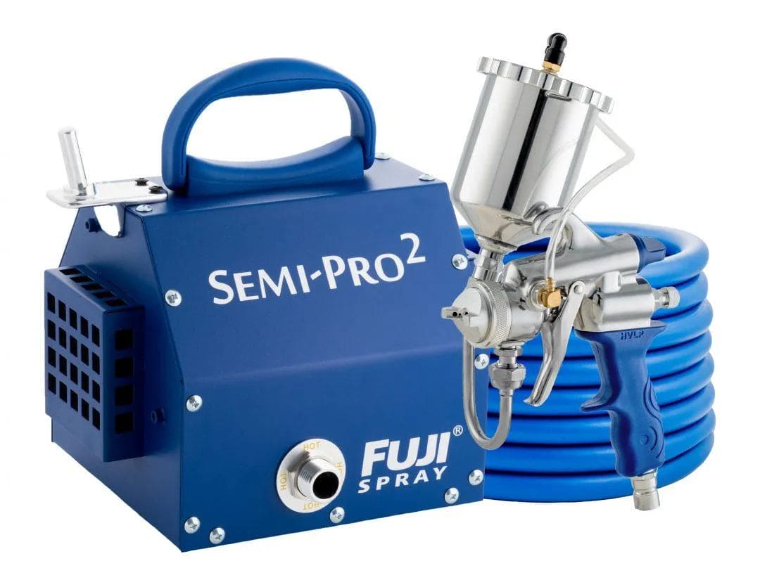Fuji Spray Semi-Pro2 high volume low pressure paint sprayer with stainless steel spray gun and blue hose