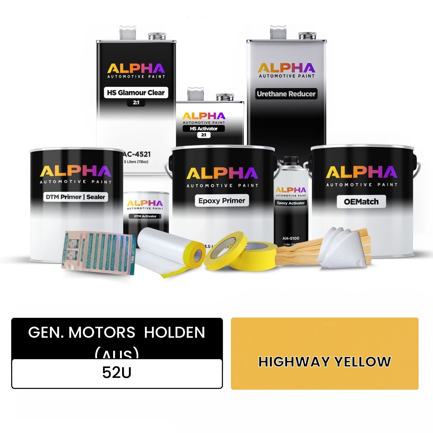 GEN. MOTORS  HOLDEN (AUS) HIGHWAY YELLOW 52U OEMatch Vehicle Paint Kit