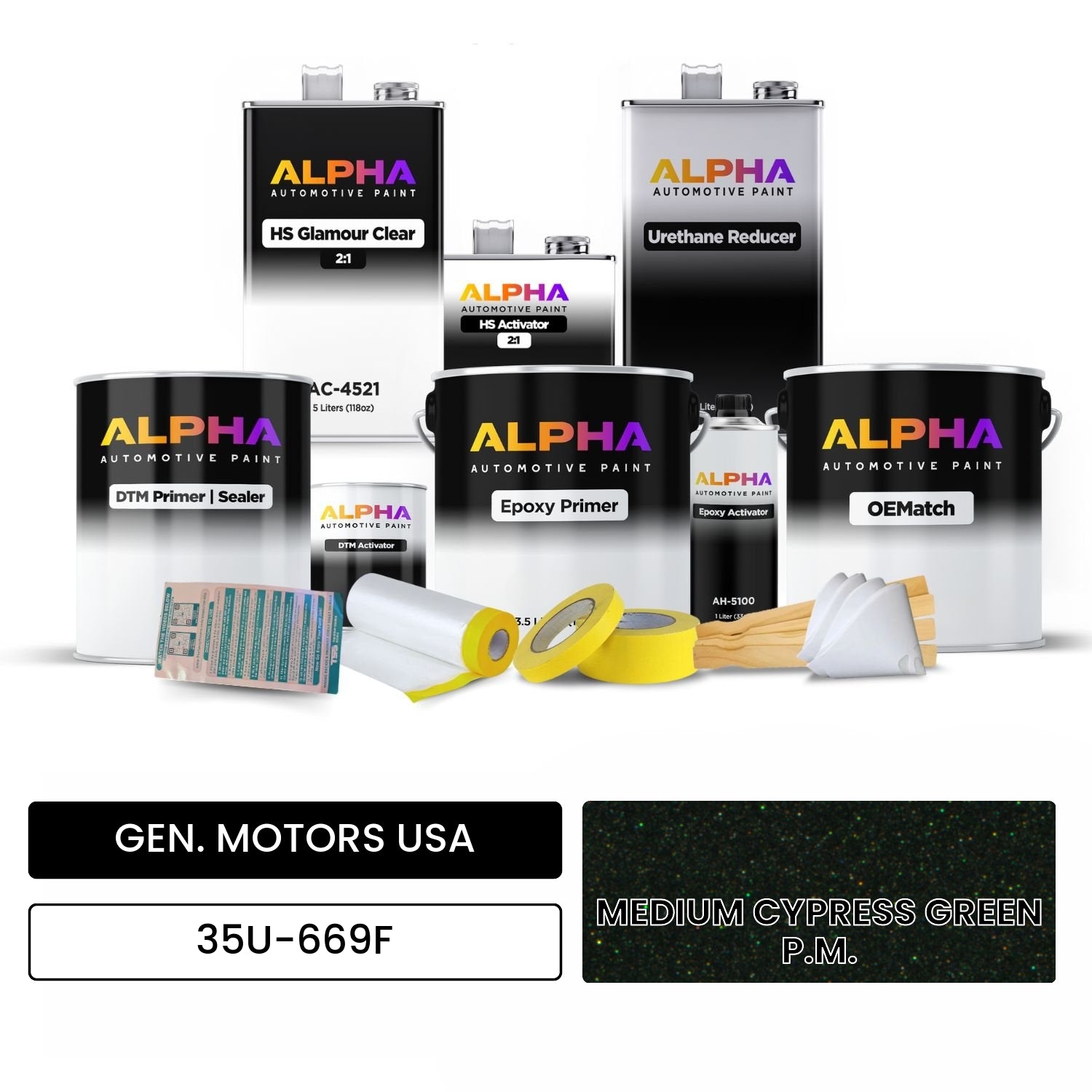 GEN. MOTORS USA MEDIUM CYPRESS GREEN P.M. 35U-669F OEMatch Vehicle Paint Kit