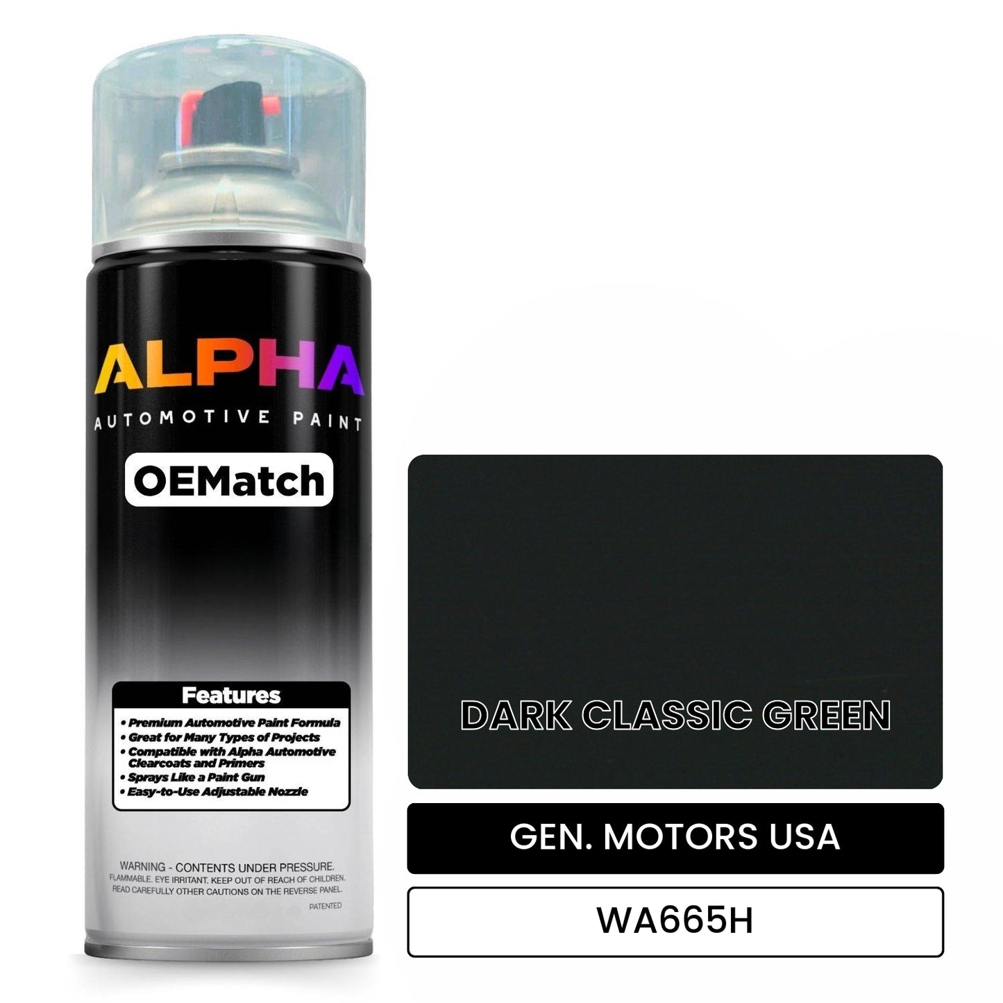 GEN. MOTORS USA DARK CLASSIC GREEN WA665H OEMatch Spraycan