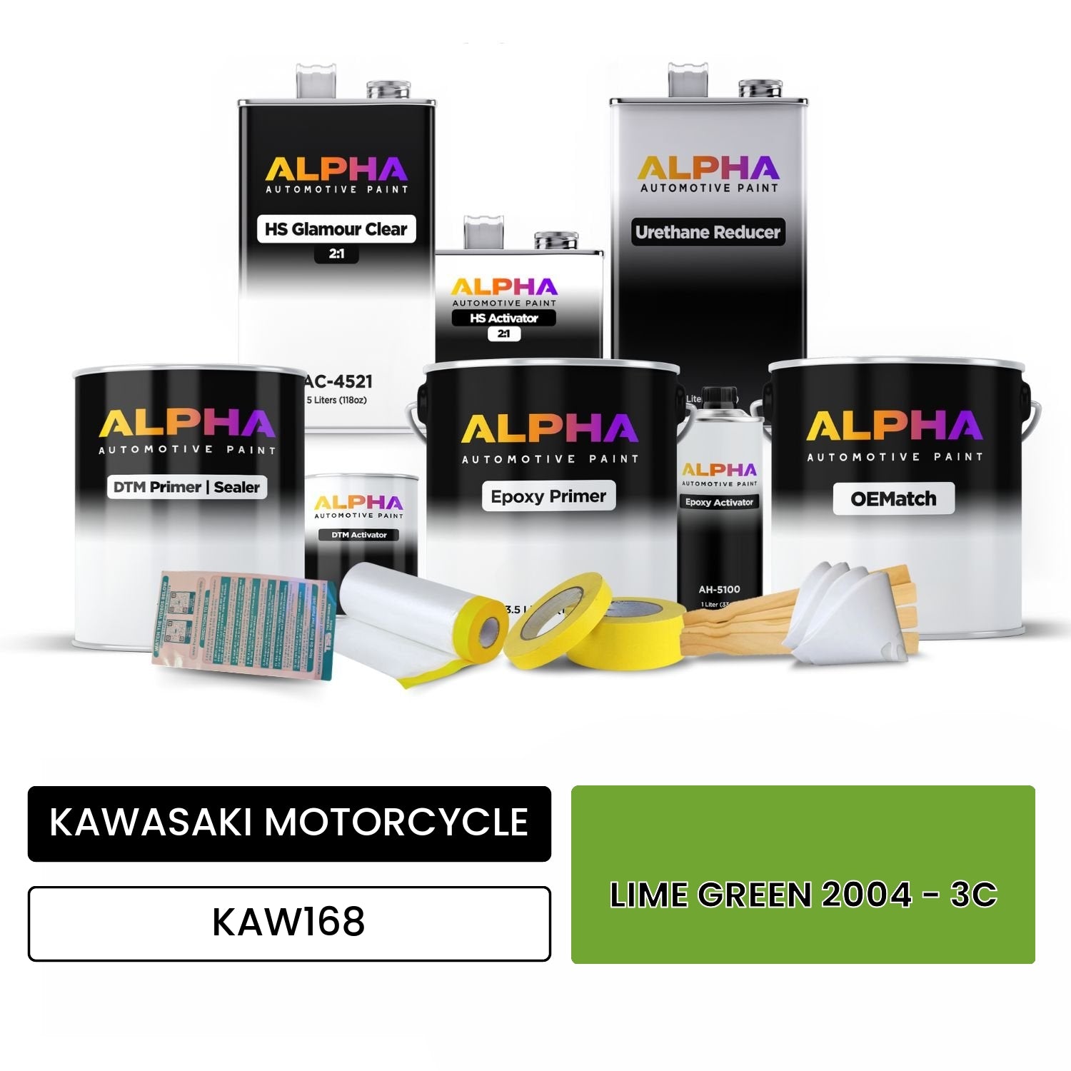 KAWASAKI MOTORCYCLE LIME GREEN 2004 - 3C KAW168 OEMatch Vehicle Paint Kit