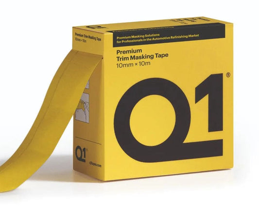 Yellow Q1 premium trim masking tape box with 10mm x 10m tape roll for automotive refinishing