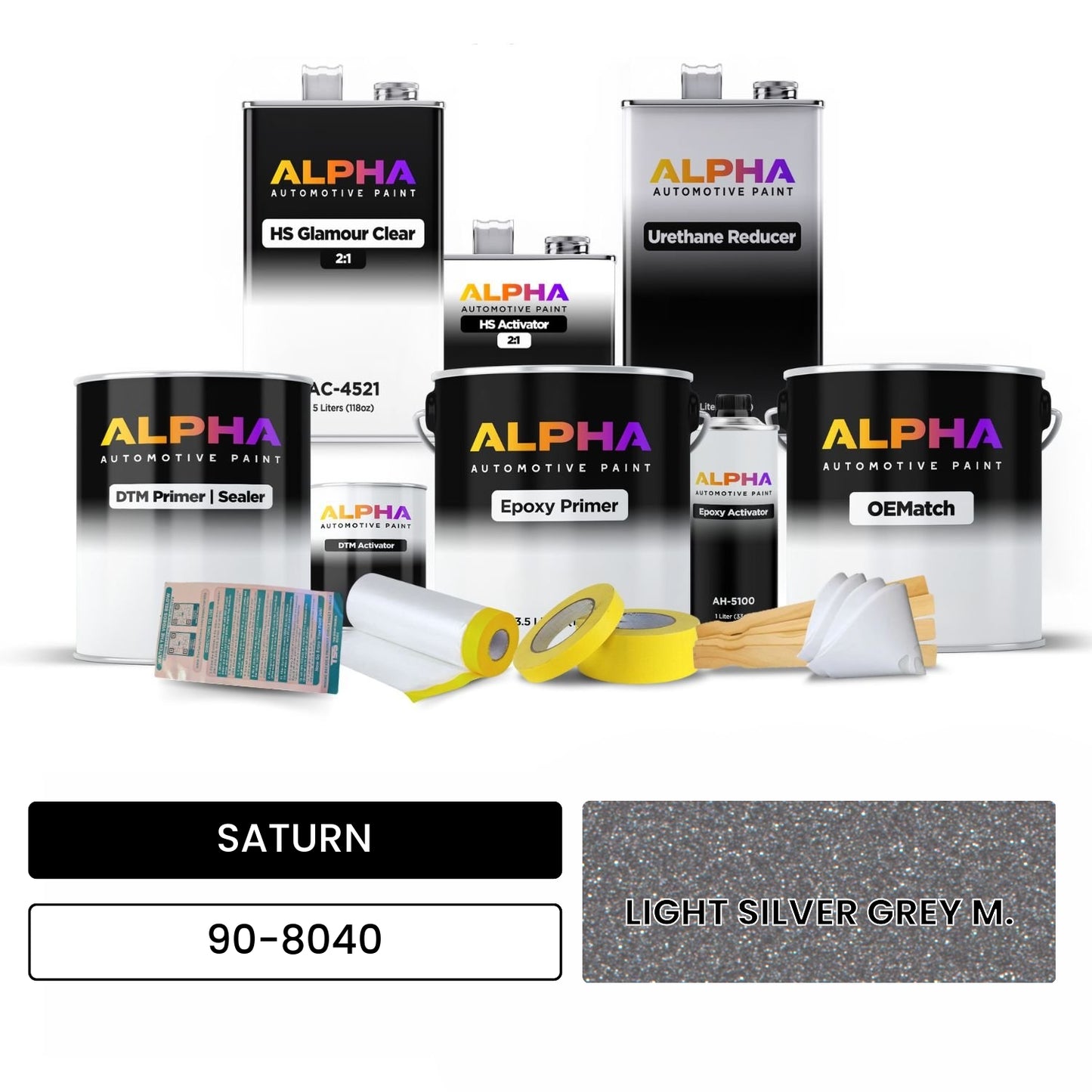 SATURN LIGHT SILVER GREY M. 90-8040 OEMatch Vehicle Paint Kit